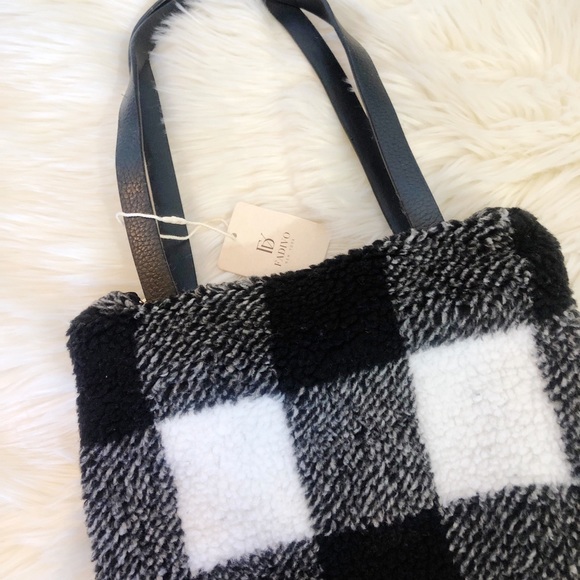 White Buffalo Plaid Sherpa Shoulder Bag Purse - Picture 3 of 5